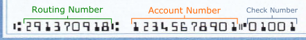 Example of numbers on check (Account, Routing, Check number)