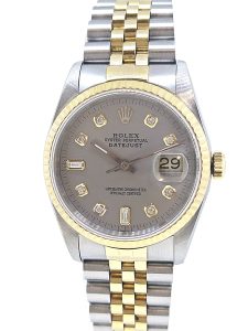 Rolex Mens Datejust 36mm Yellow Gold Stainless Steel Custom Slate Diamond Dial