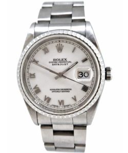 Rolex DateJust 36mm Oyster Perpertual Stainless Steel White Roman Dial  16220