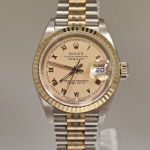 Rolex Ladies DateJust Tridor 26mm Champaign Roman Dial Original Gold Bezel 69179B