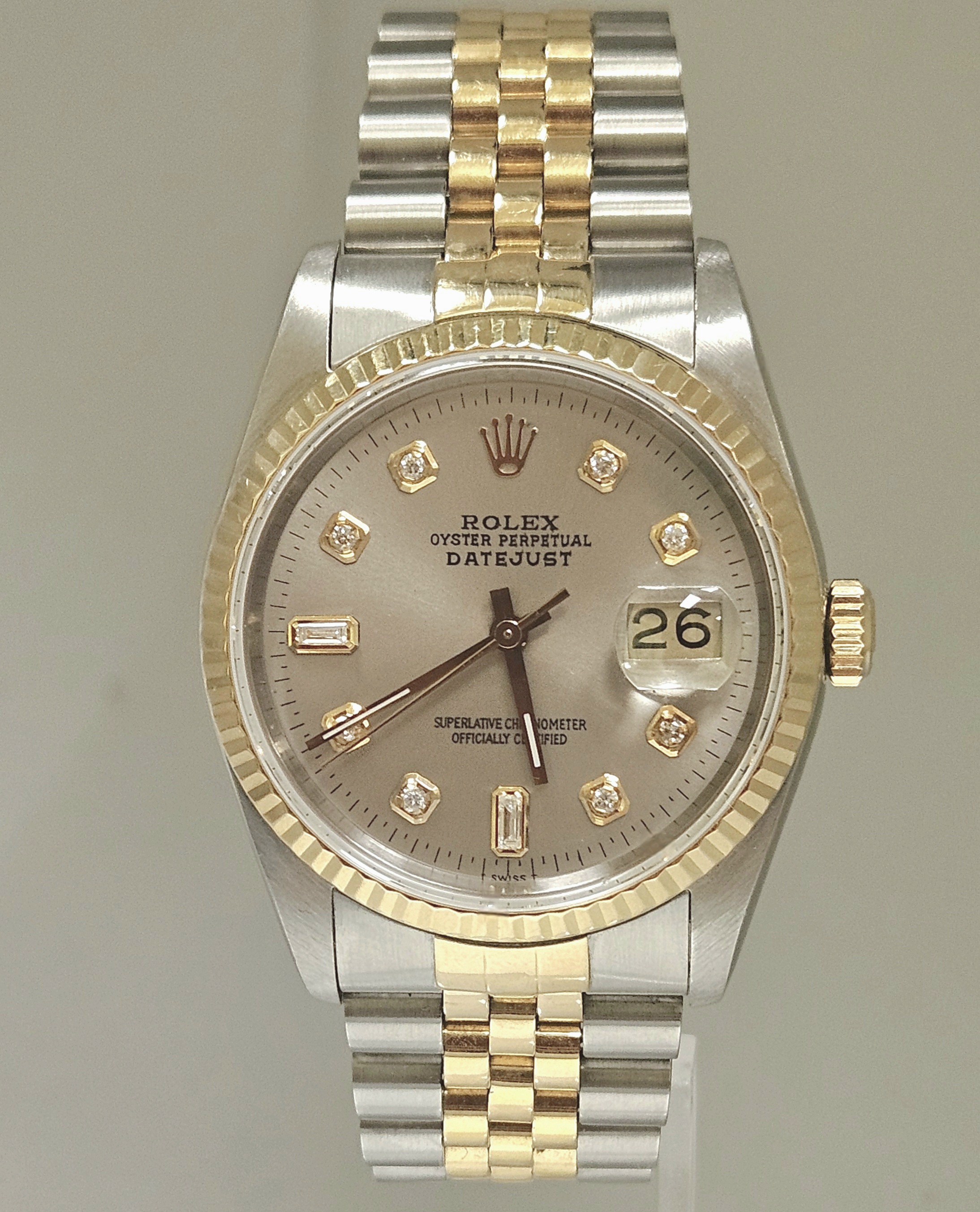 Rolex Mens Datejust 36mm Yellow Gold Stainless Steel Custom Slate Diamond Dial