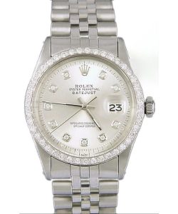 Rolex DateJust Mens 36mm Stainless Steel Jubilee Custom Silver Color Diamond Dial Diamond Bezel