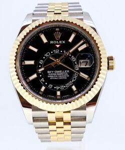 Rolex Sky-Dweller Black Dial Jubilee Bracelet Two Tone M326933 Box Papers