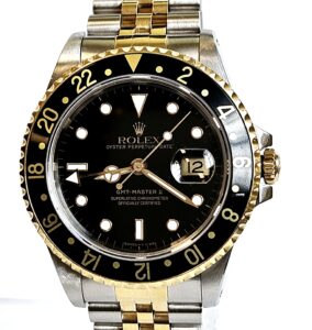 Rolex GMT Master II Stainless Steel Yellow Gold Jubilee Bracelet Black Dial 16713