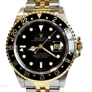 Rolex GMT Master II Stainless Steel Yellow Gold Jubilee Bracelet Black Dial 16713