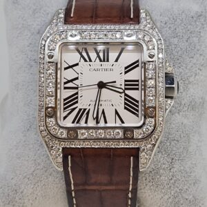 Cartier Santos 100 XL Custom Diamond Set White Dial  Stainless Steel Deploy Automatic 2656