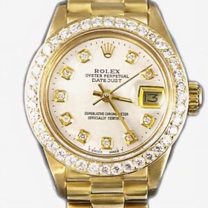 Ladies Presidential Rolex Custom Mother of Pearl Diamond Dial Diamond Bezel 6917