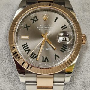 Rolex Date just 41 Wimbledon Oyster Perpetual Rose Gold Grey Dial 126331