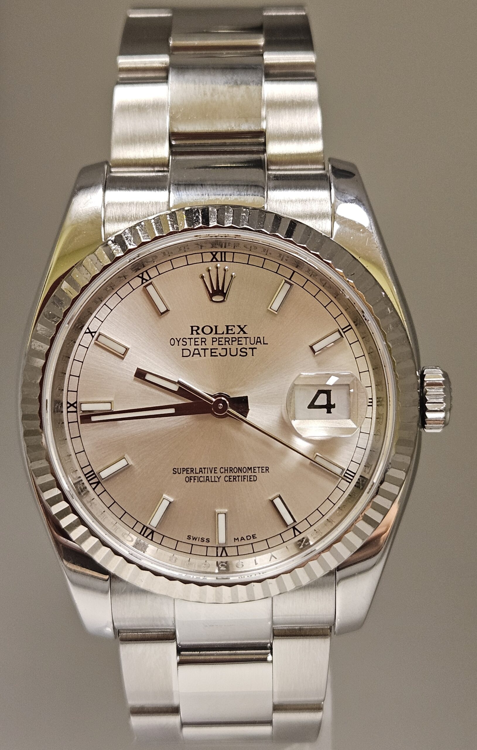 Rolex DateJust 36mm Silver Color Dial 18K White Gold Bezel Oyster 116234