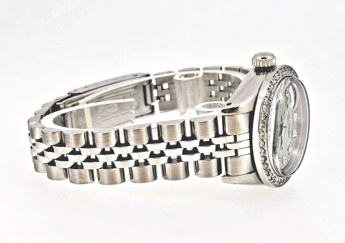 Rolex Ladies Stainless Steel Jubilee Custom Diamond Black Mother of Pearl Dial Diamond Bezel 6917 - Image 6