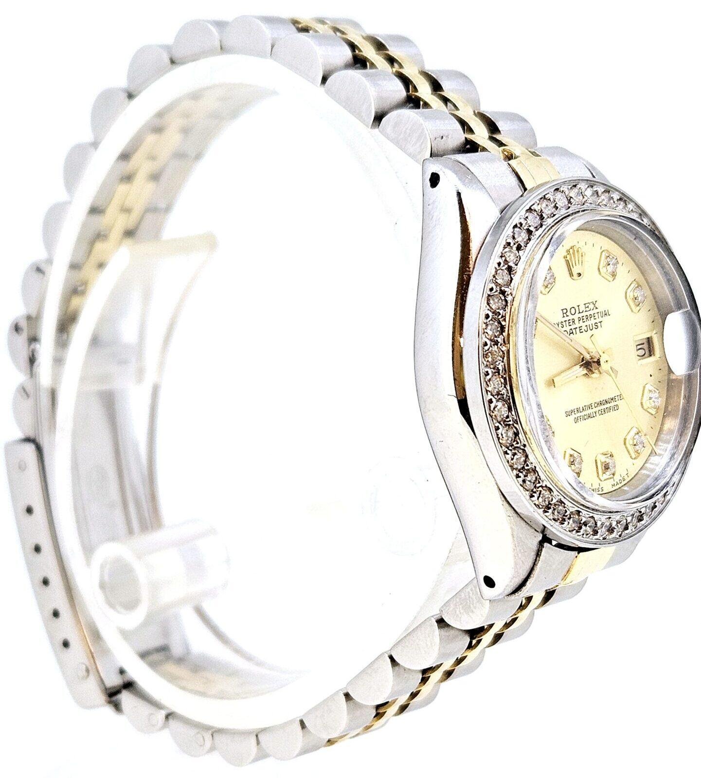 Rolex Ladies DateJust 26mm Yellow Gold Stainless Steel Custom Gold Color Diamond Dial Diamond Bezel 69173 - Image 5