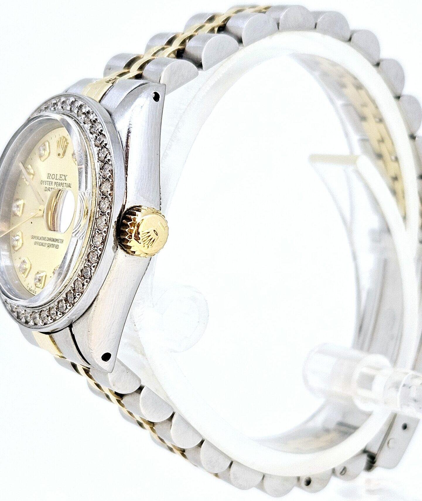 Rolex Ladies DateJust 26mm Yellow Gold Stainless Steel Custom Gold Color Diamond Dial Diamond Bezel 69173 - Image 6
