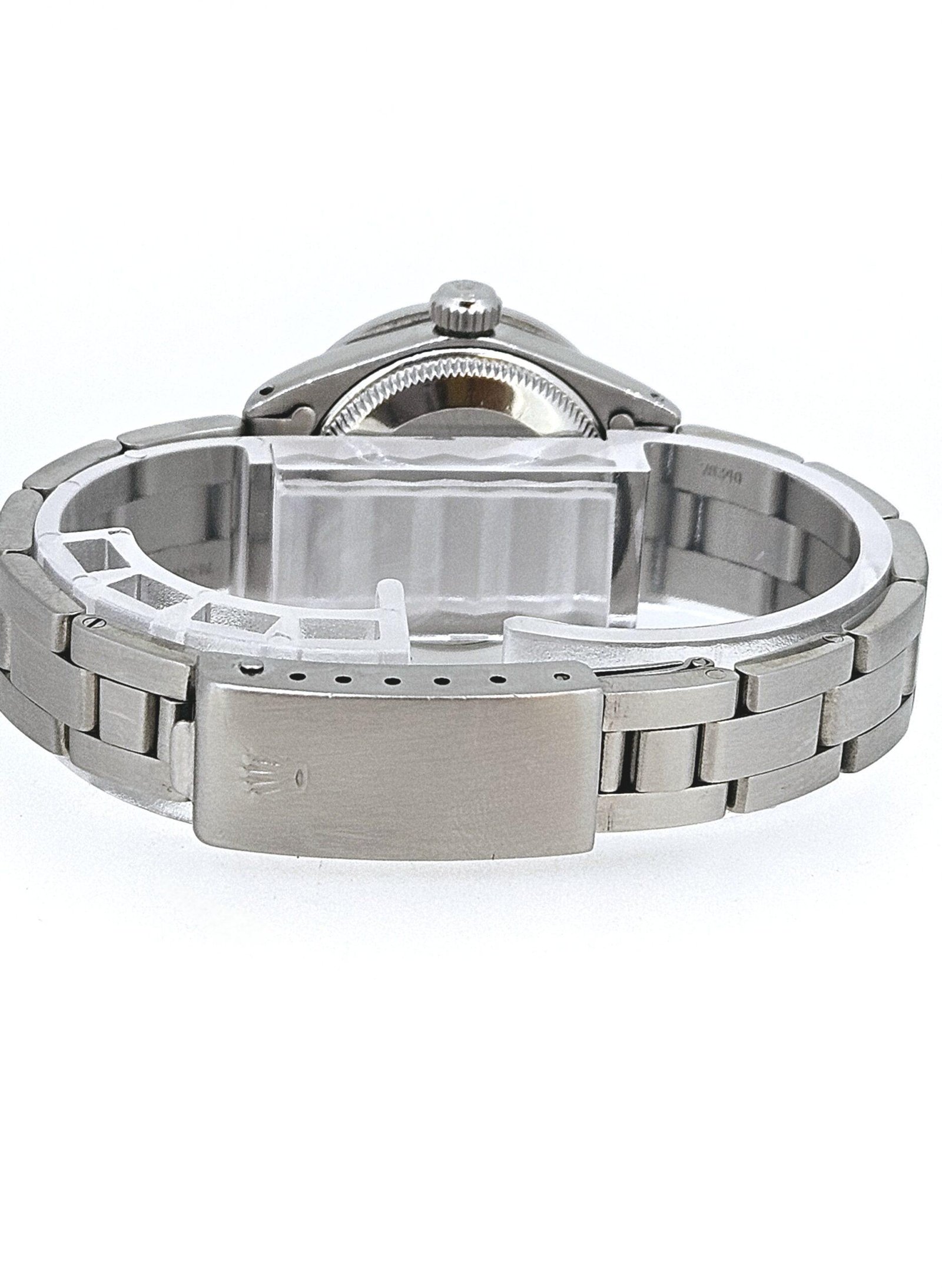 Rolex Ladies DateJust Stainless Steel Oyster Style Custom Diamond Sapphire Bezel Mother of Pearl Diamond Dial - Image 4