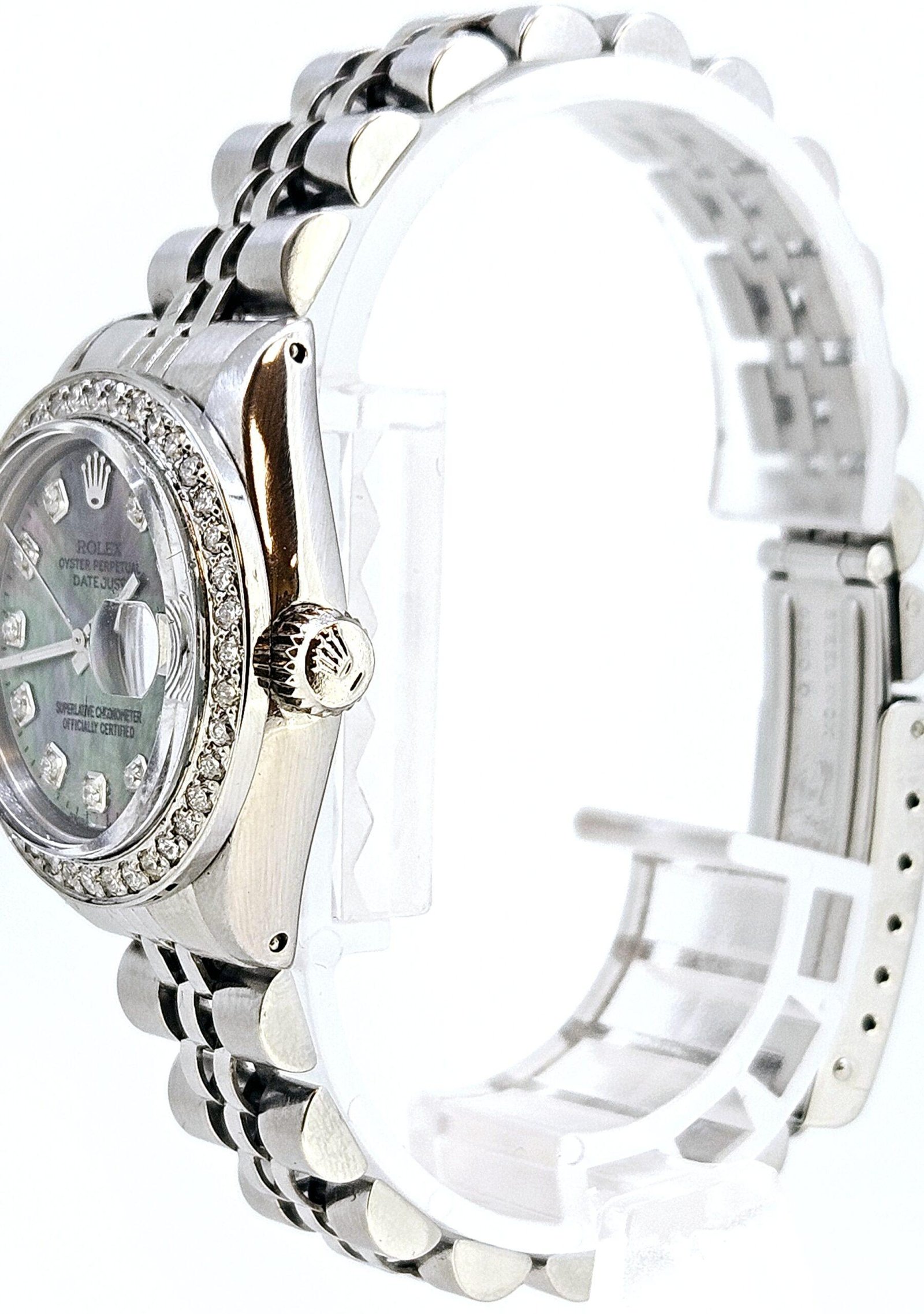 Rolex Ladies Stainless Steel Jubilee Custom Diamond Black Mother of Pearl Dial Diamond Bezel 6917 - Image 2