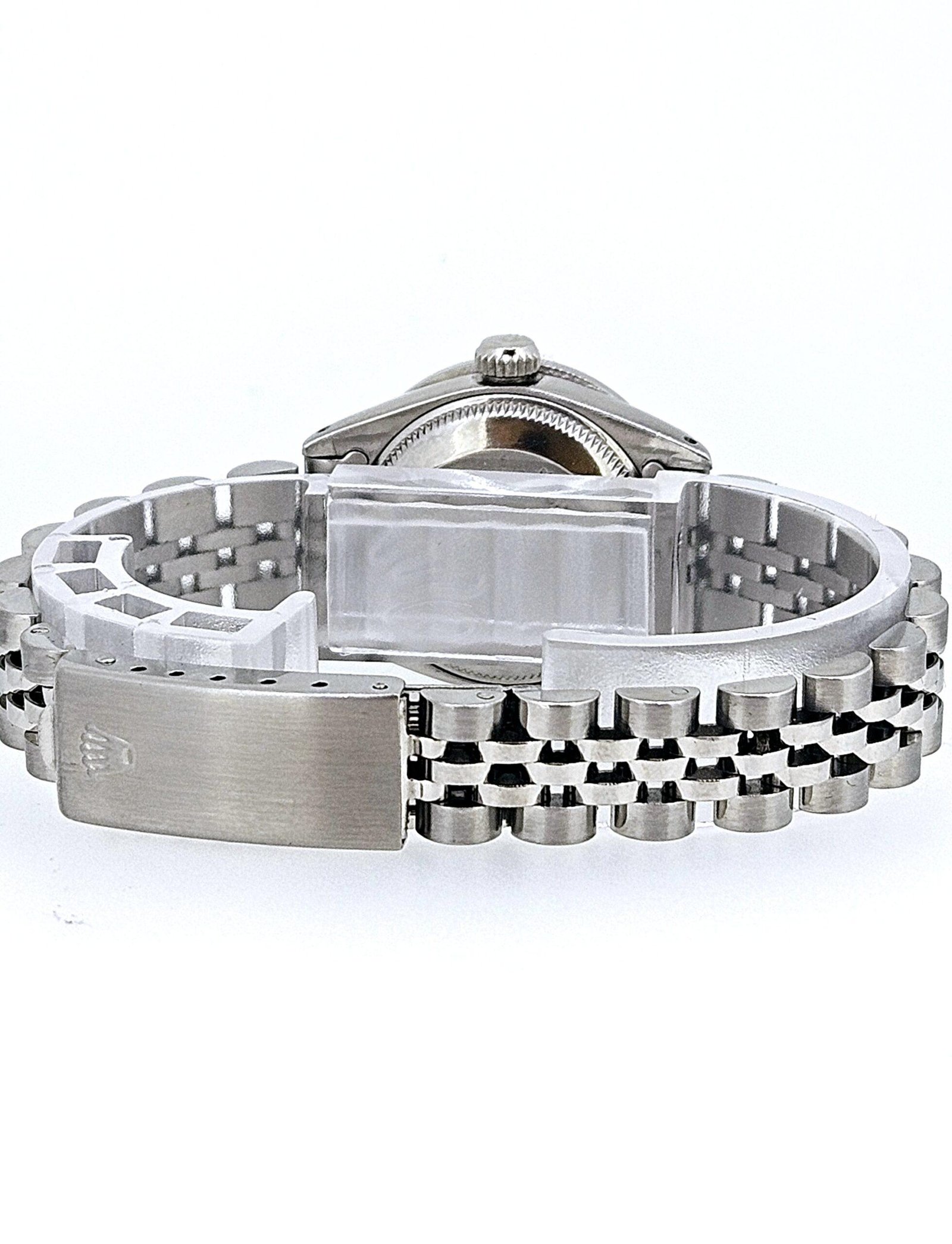Rolex Ladies Stainless Steel Jubilee Custom Diamond Black Mother of Pearl Dial Diamond Bezel 6917 - Image 4