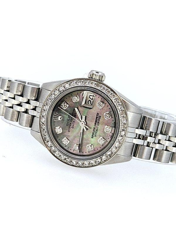 Rolex Ladies Stainless Steel Jubilee Custom Diamond Black Mother of Pearl Dial Diamond Bezel 6917 - Image 5