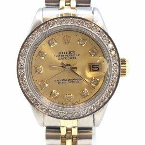 Rolex Ladies DateJust 26mm Yellow Gold Stainless Steel Custom Gold Color Diamond Dial Diamond Bezel 69173