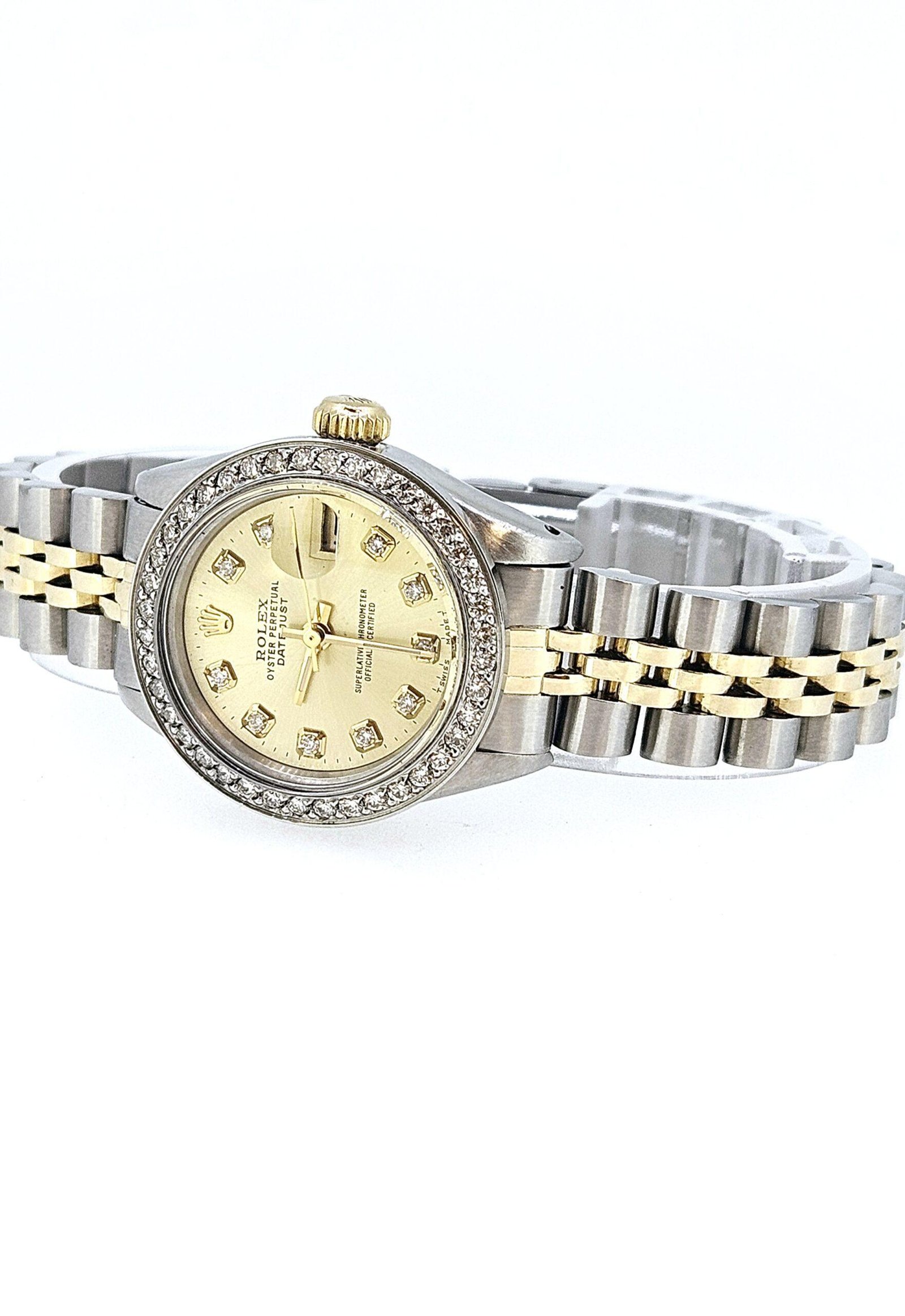 Rolex Ladies DateJust 26mm Yellow Gold Stainless Steel Custom Gold Color Diamond Dial Diamond Bezel 69173 - Image 3