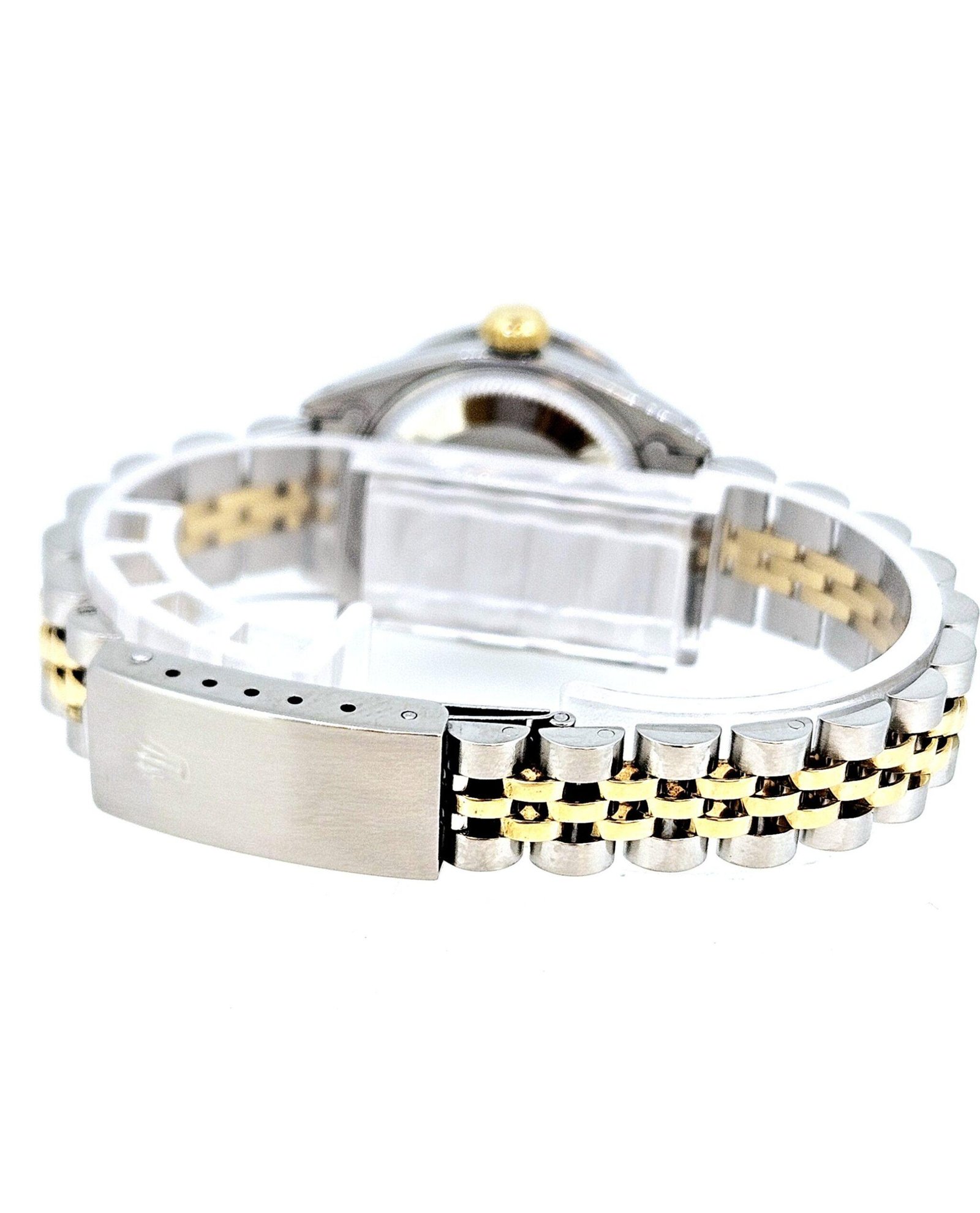 Ladies Rolex Datejust 26mm Yellow Gold Stainless Steel Custom Mother of Pearl String Diamond Dial Gold Diamond Bezel - Image 4