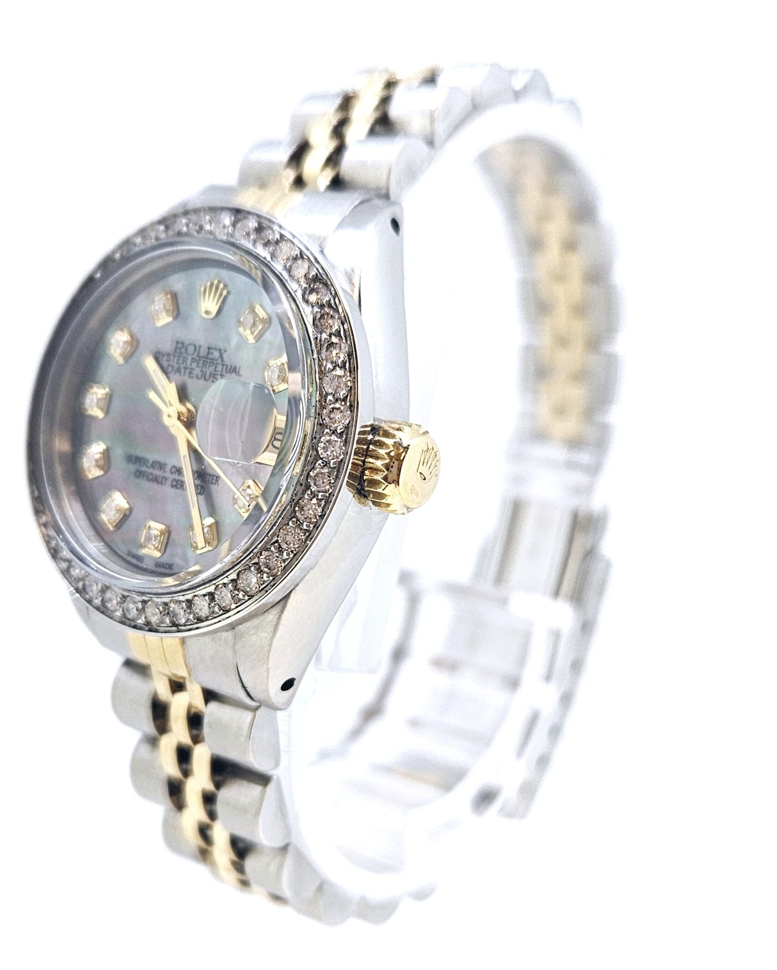 Rolex Ladies DateJust 26mm Yellow Gold Stainless Steel Custom Mother of Pearl Diamond Dial Diamond Bezel - Image 5