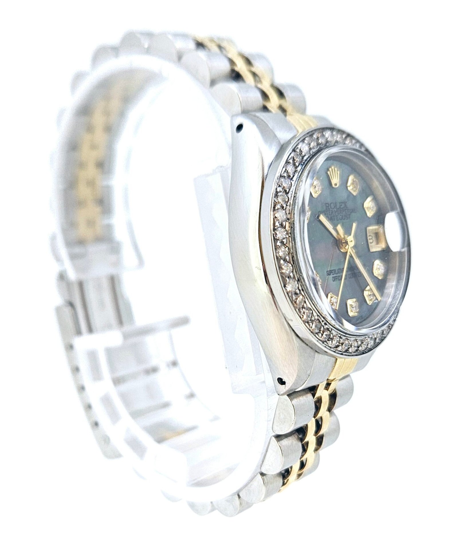 Rolex Ladies DateJust 26mm Yellow Gold Stainless Steel Custom Mother of Pearl Diamond Dial Diamond Bezel - Image 2