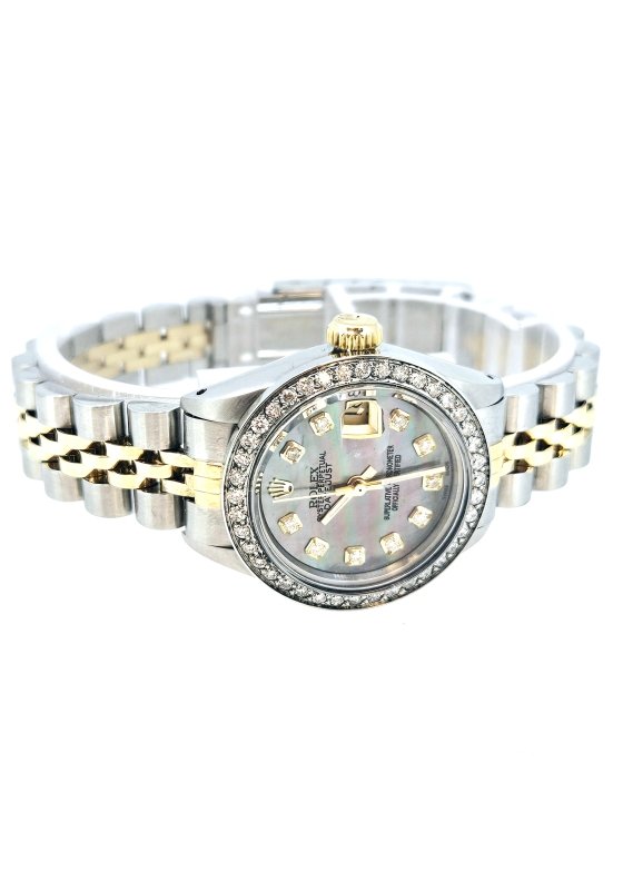 Rolex Ladies DateJust 26mm Yellow Gold Stainless Steel Custom Mother of Pearl Diamond Dial Diamond Bezel - Image 4