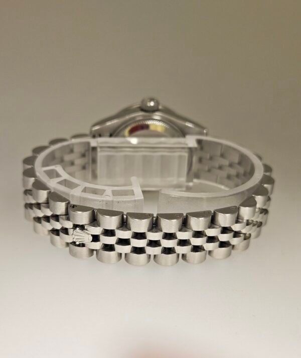 Rolex Ladies Custom Black Mother of Pearl Diamond Dial Diamond Bezel Stainless Steel Jubilee 179160 - Image 5