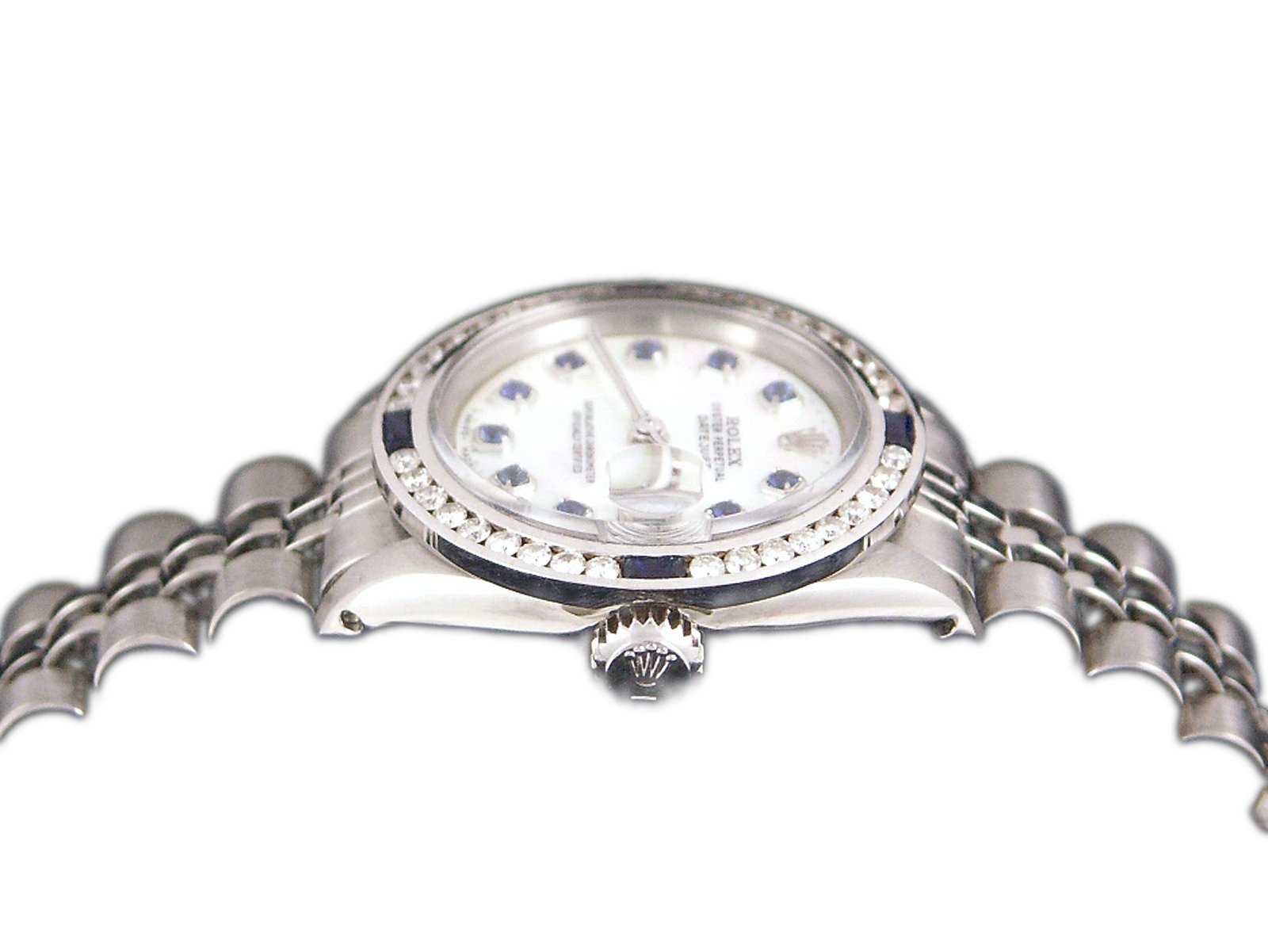 Rolex Ladies DateJust 26mm Jubilee Style Stainless Steel Custom Mother of Pearl Sapphire Dial Diamond Sapphire Bezel - Image 3