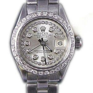 Rolex Ladies DateJust Stainless Steel  Diamond Bezel String Custom Silver Color Diamond Dial 6917