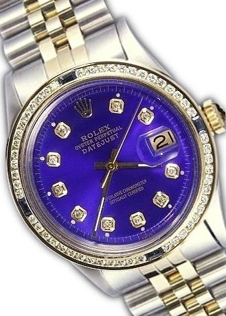 Rolex DateJust Mens 36mm Stainless Steel Yellow Gold Custom Blue Diamond Dial Sapphire Diamond Bezel - Image 2