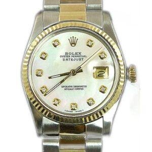 Rolex DateJust Men's 36mm Quick Set Stainless Steel  18K Yellow Gold Custom Mother of Pearl Diamond Dial Fluted Bezel