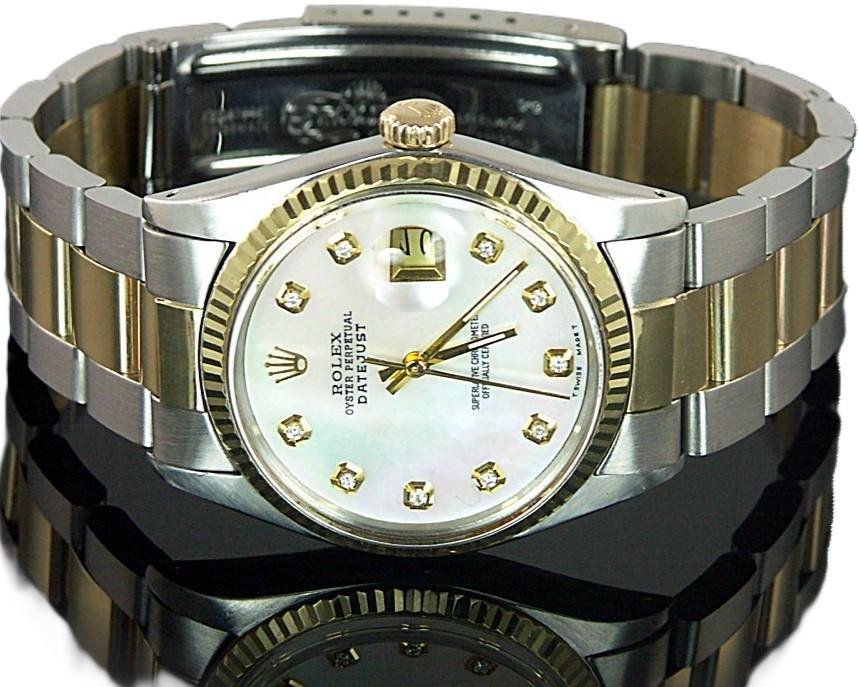 Rolex DateJust Men's 36mm Quick Set Stainless Steel 18K Yellow Gold Custom Mother of Pearl Diamond Dial Fluted Bezel - Image 3